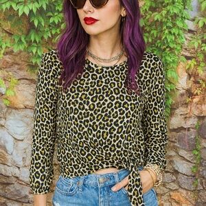 NWT KACHEL X ANTHROPOLOGIE Crew Neck Leopard Print Blouse, 10